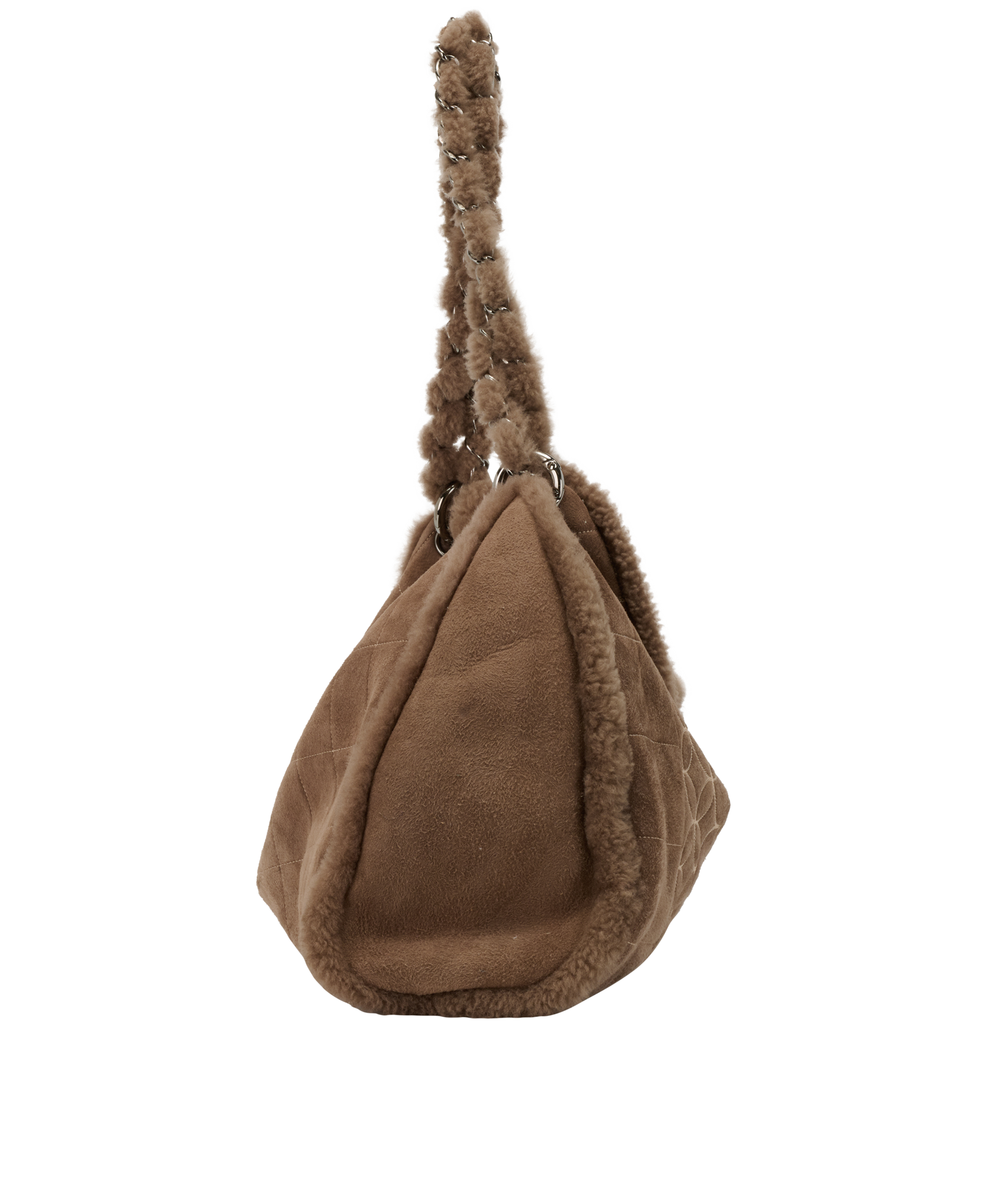 Embroidered CC Tote, &pound;1,800, Handbags, Brown, Shearling, Side view